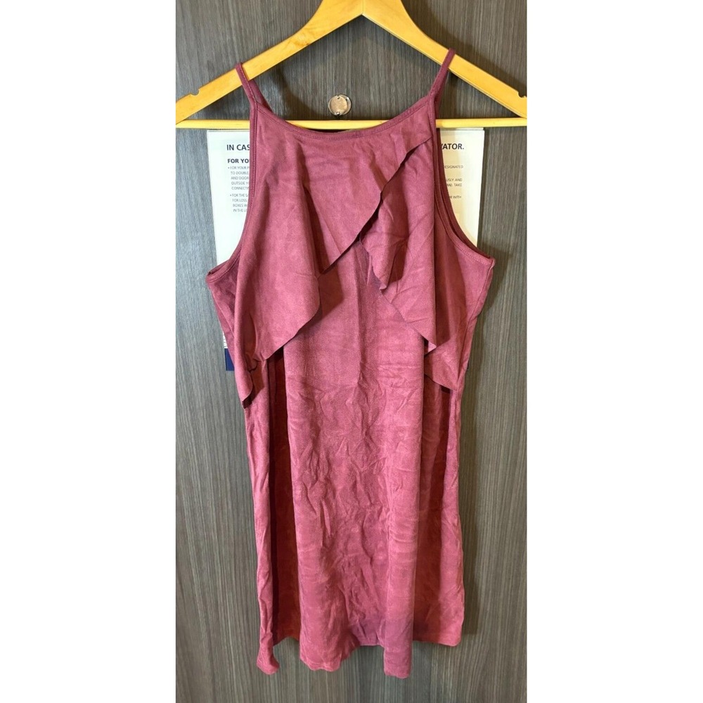 Black Swan Mini Dress Women Medium Maroon Suede Stretch Spaghetti Strap Pullover